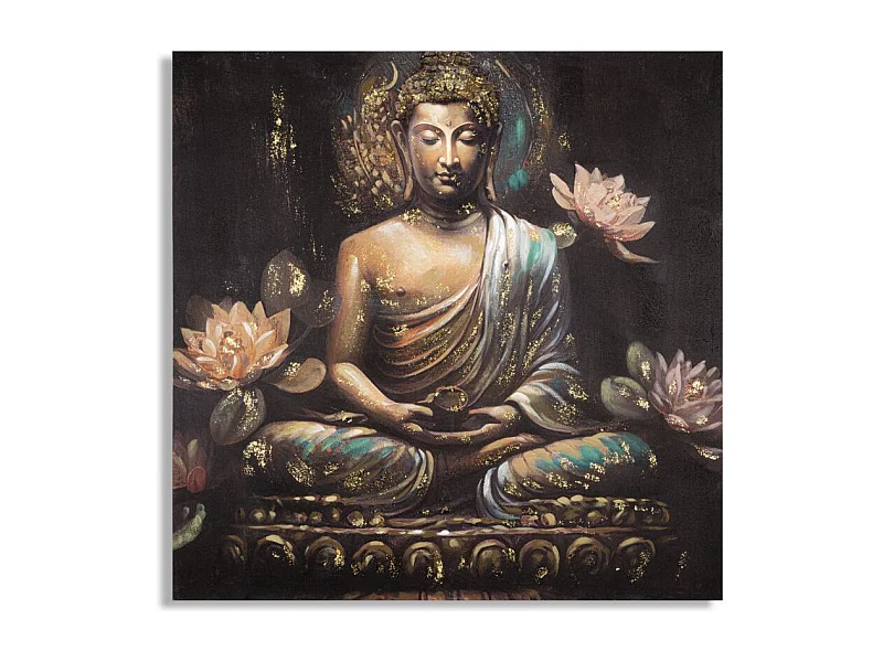 Toile Imprimée Déco "Bouddha Prière" 100x100cm Multicolore