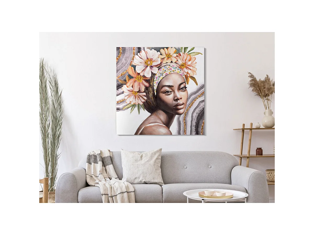 Gemälde auf Leinwand mehrfarbig Frau mit Applikationen 100x3x100 cm