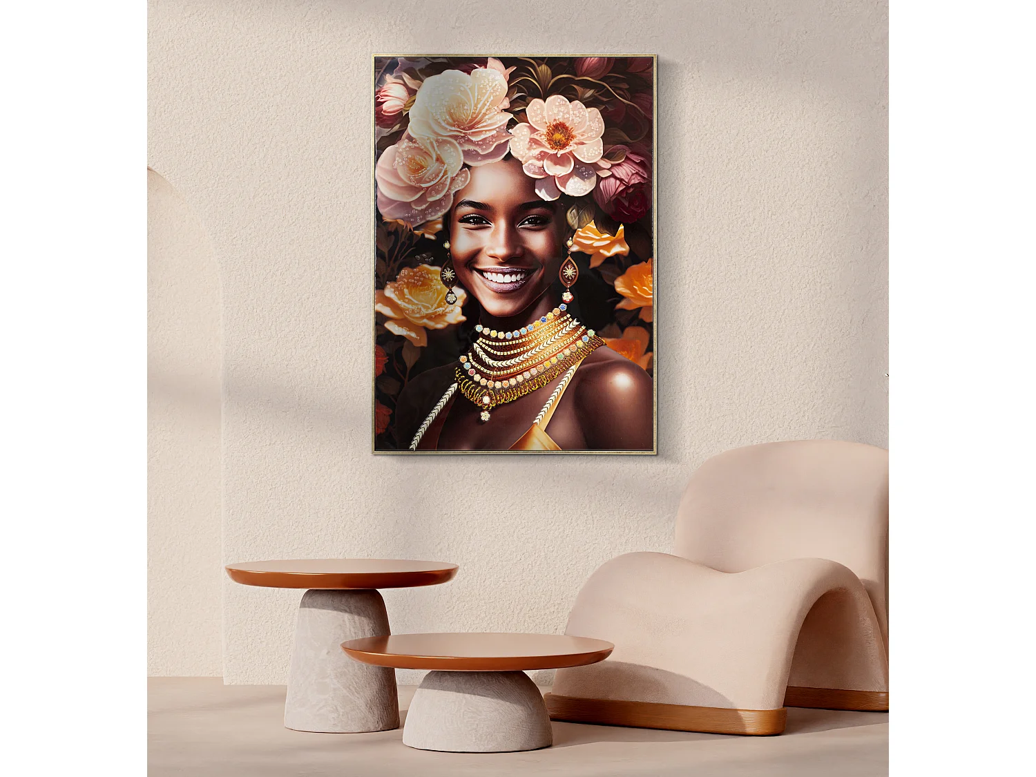 Peinture de femme multicolore sur toile avec cadre 72x4,5x102 cm