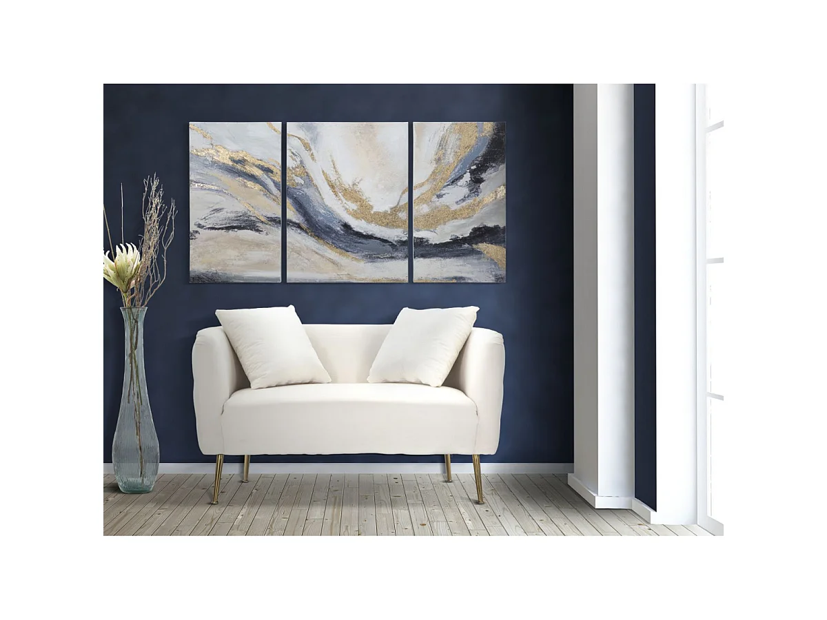 Gaspons lærredstryksæt, 3-delt, glamourøs stil, abstrakte malerier med trærammer, samlet størrelse 150 x 2,7 x 80 cm – flerfarvet vægdekoration
