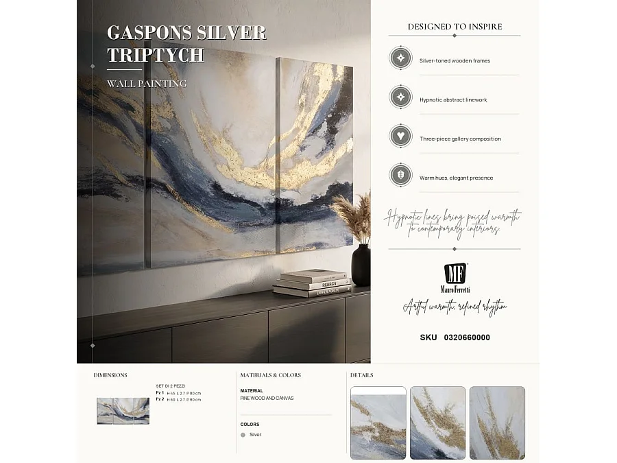Gaspons lærredstryksæt, 3-delt, glamourøs stil, abstrakte malerier med trærammer, samlet størrelse 150 x 2,7 x 80 cm – flerfarvet vægdekoration