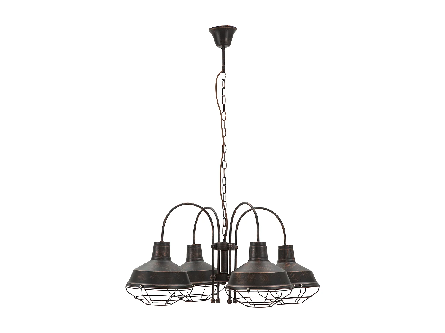 Lampadario in metallo marrone con 4 punti luce cm 80x80x40