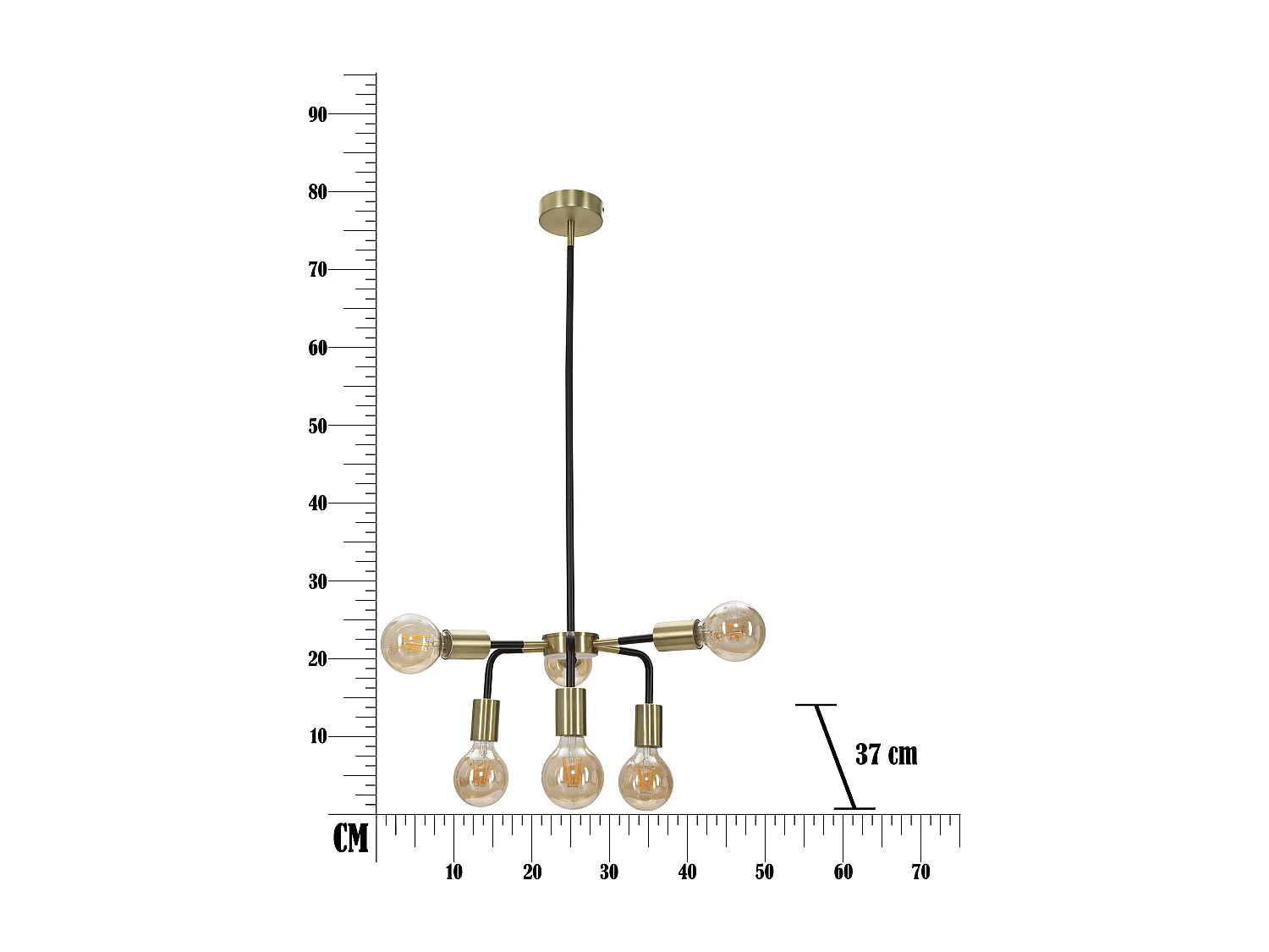 Lampadario in metallo nero con 6 punti luce Ø cm 37x81