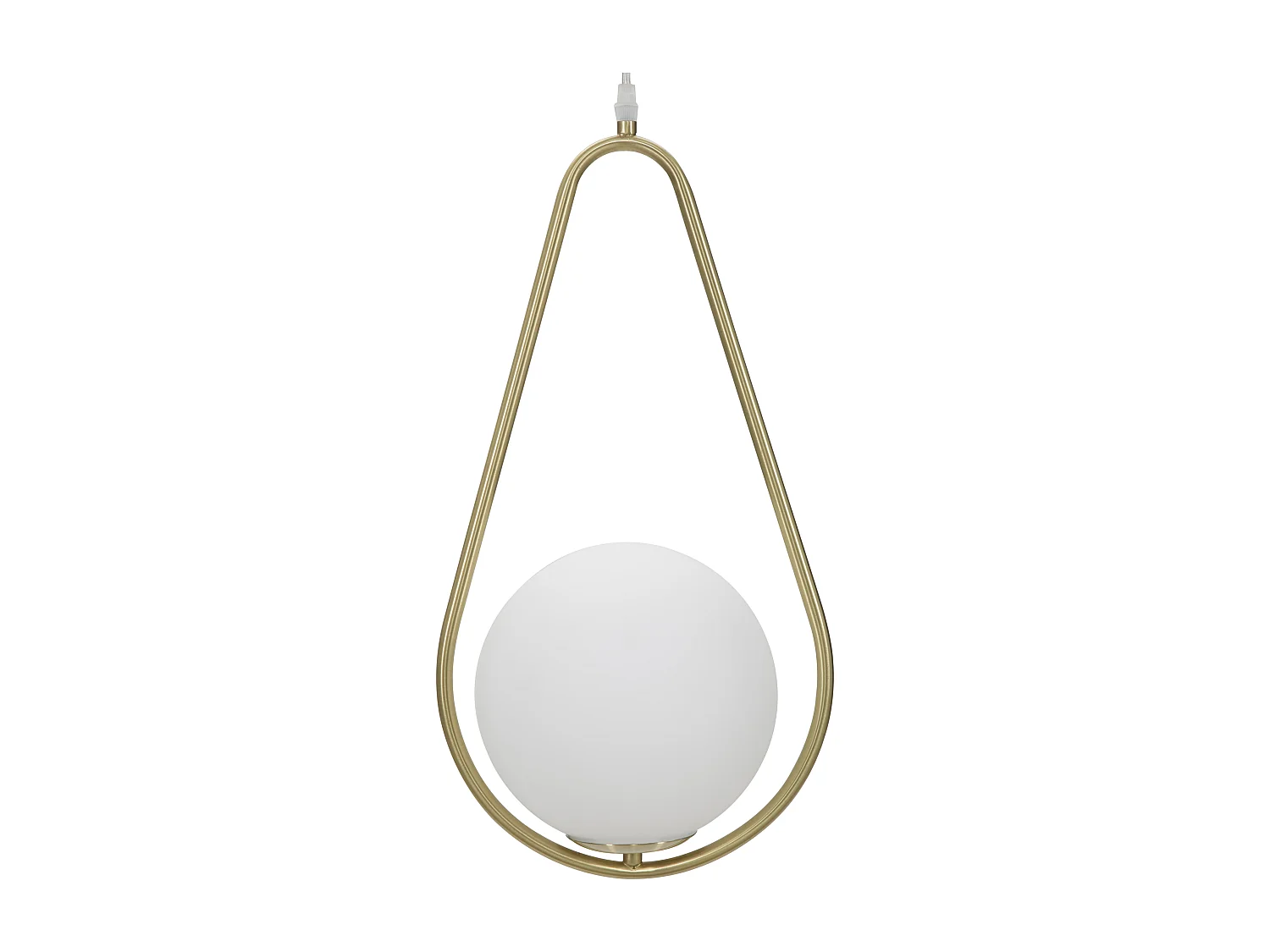 Lampadario in metallo dorato con sfera in vetro bianco cm 24x20x47