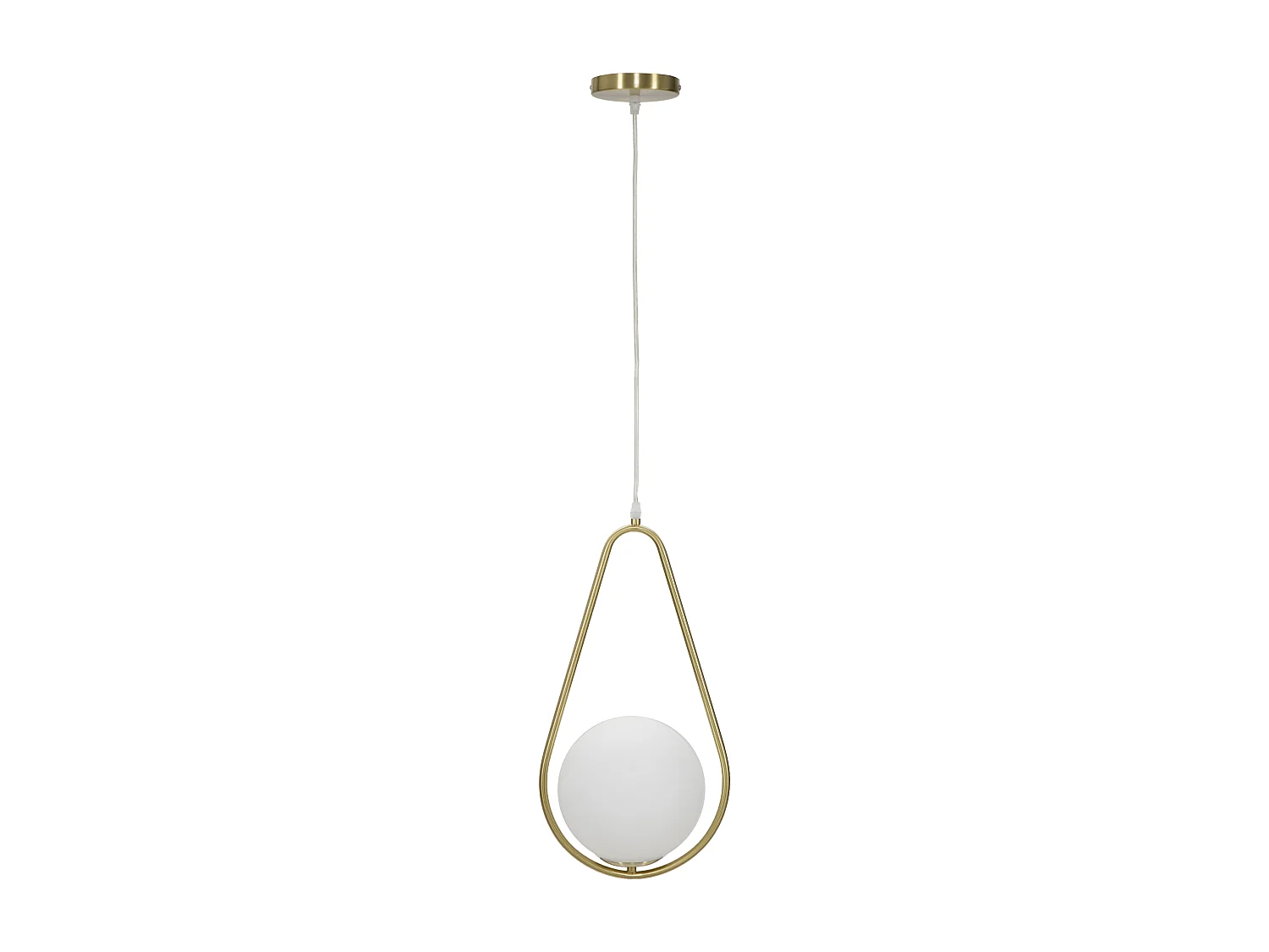 Lampadario in metallo dorato con sfera in vetro bianco cm 24x20x47