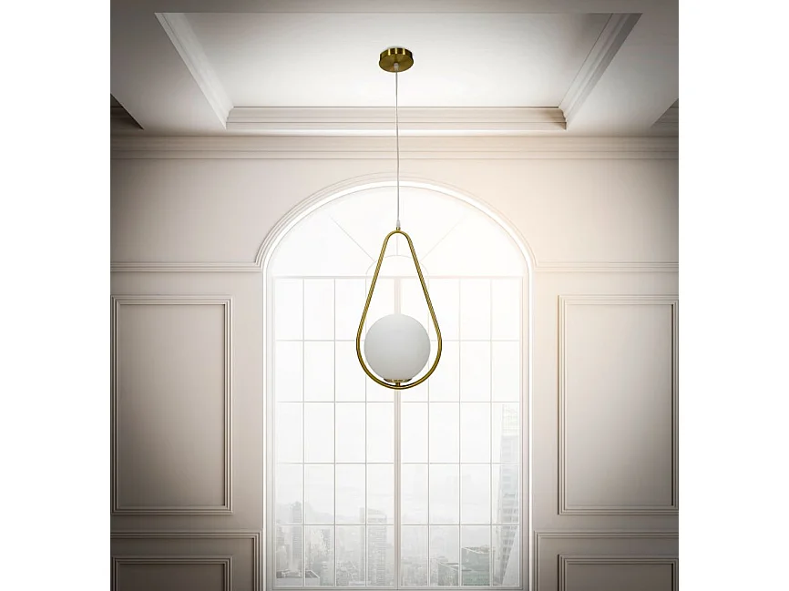 Lampe Suspension Sphère "Glamy Drop" 46cm Blanc & Or