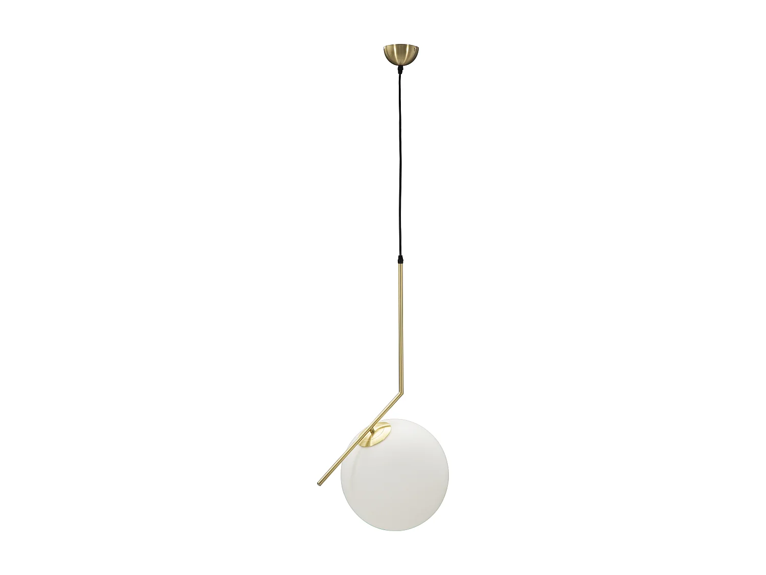Lampadario in metallo dorato con sfera in vetro bianco cm 50x30x100