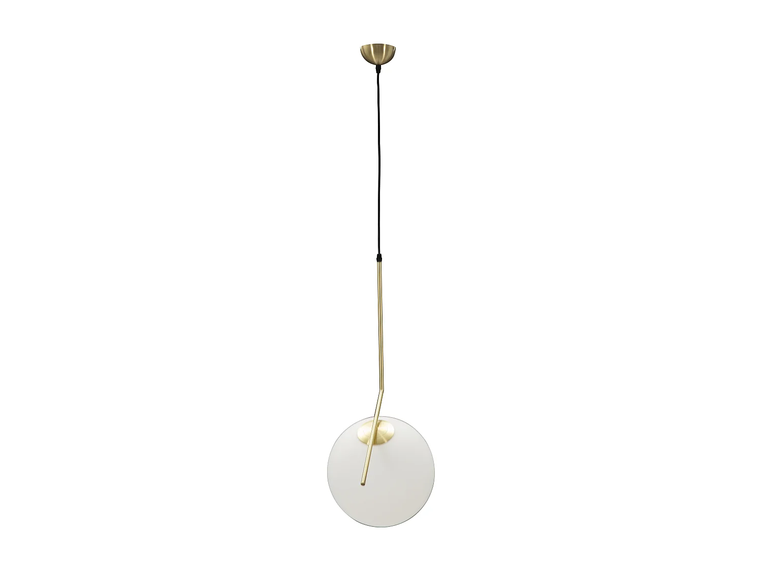 Lampadario in metallo dorato con sfera in vetro bianco cm 50x30x100