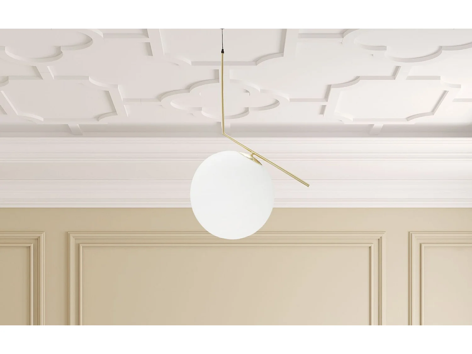 Lampe Suspension Sphère "Glamy" 50cm Blanc & Or