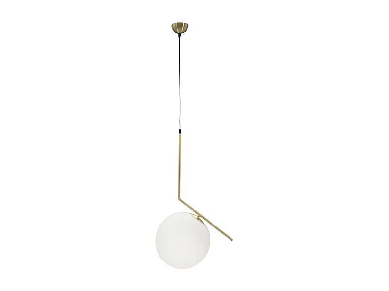 Lampadario in metallo dorato con sfera in vetro bianco cm 50x30x100