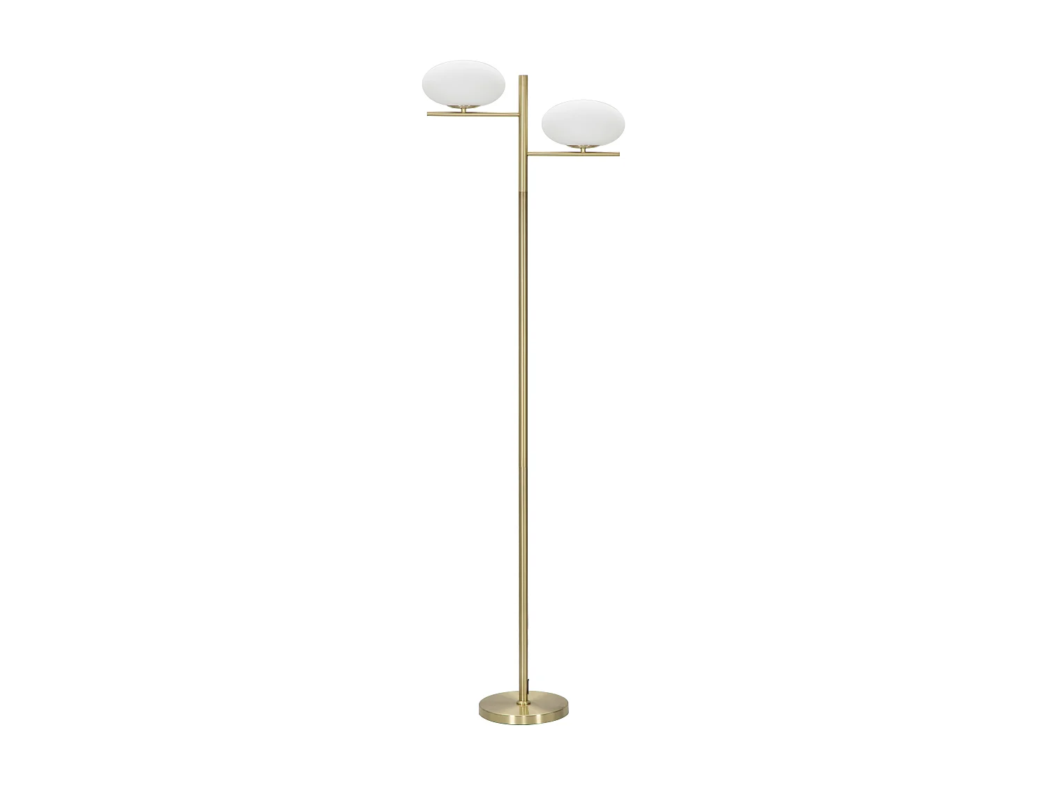 Piantana in metallo dorata con 2 ovali in vetro bianco cm 51x24x180