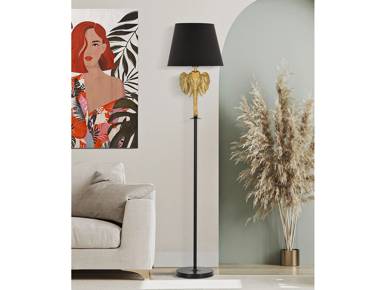 Lampadaire Design "Elephant" 164cm Or & Noir