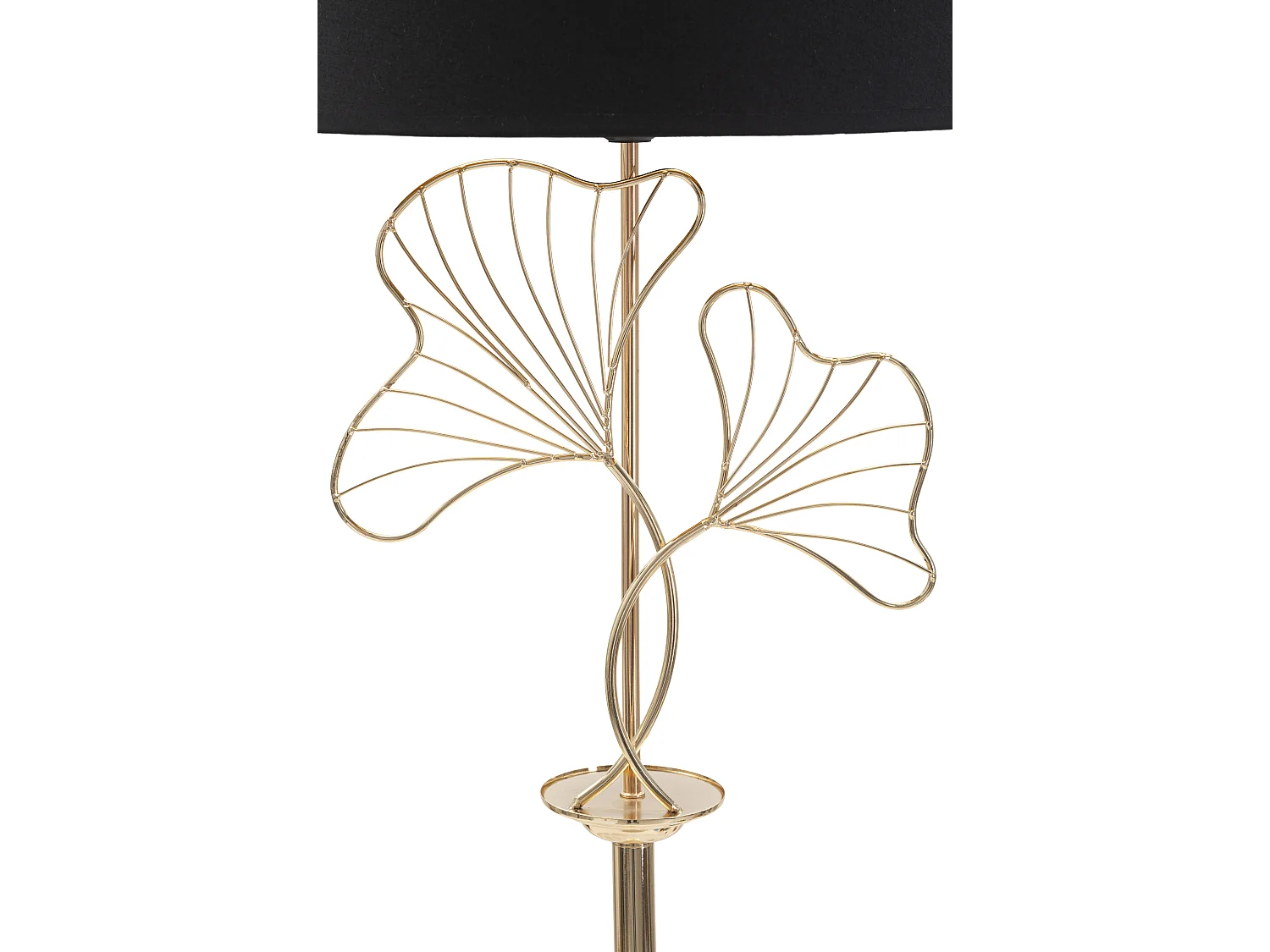 Piantana in metallo dorata con foglie e paralume nero Ø cm 38x167