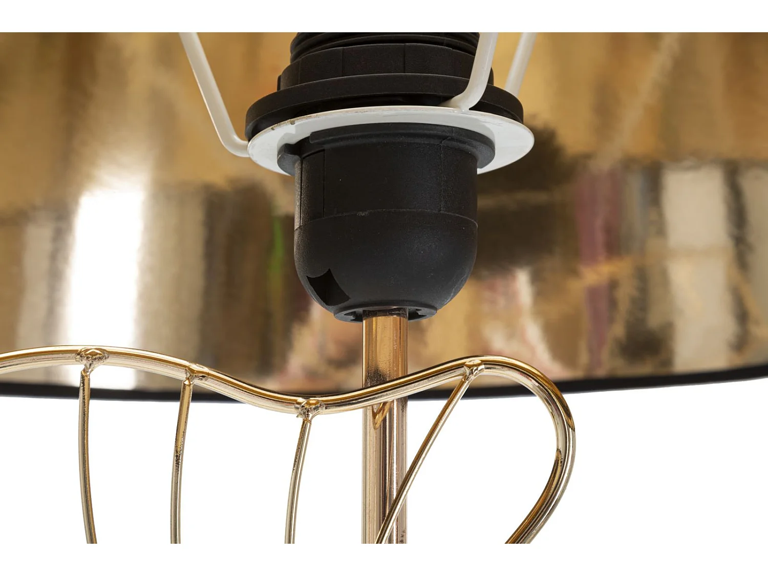 Piantana in metallo dorata con foglie e paralume nero Ø cm 38x167