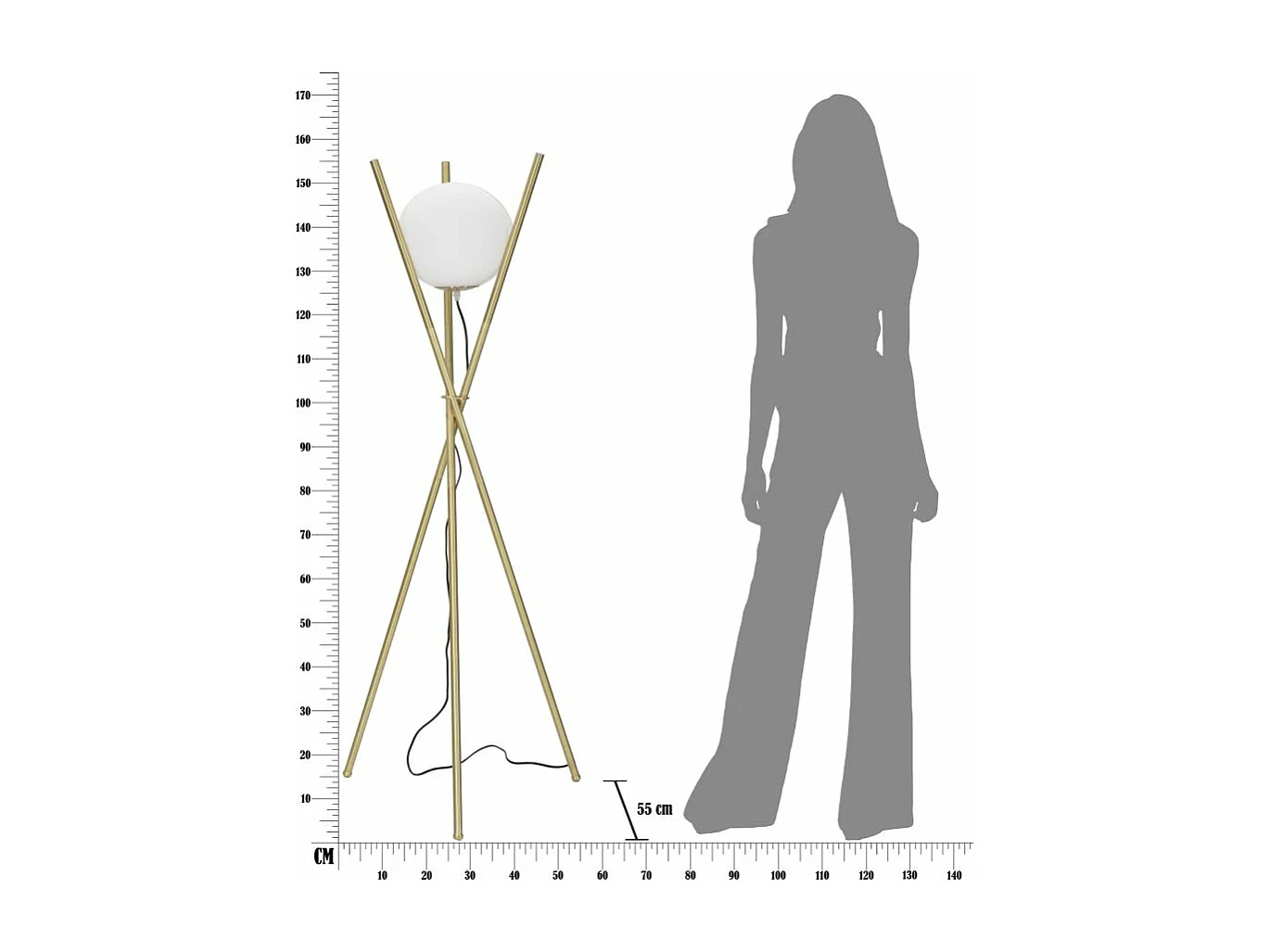 Lampadaire Sphère "Glamy X" 155cm Blanc & Or