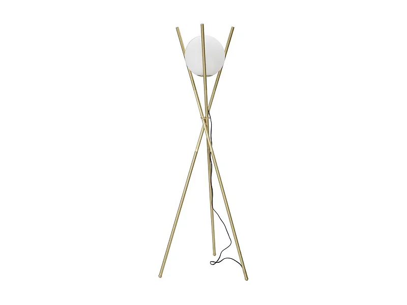 Gouden metalen staande lamp met witte glazen bol Ø 55x155 cm