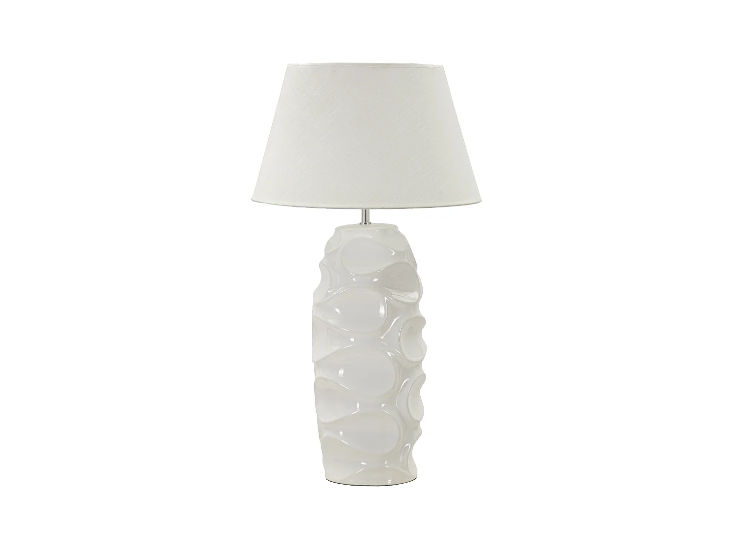 Lampadaire Warsaw blanc - Design rond et doux en céramique et métal avec abat-jour en tissu blanc - Diamètre 45 x 83cm