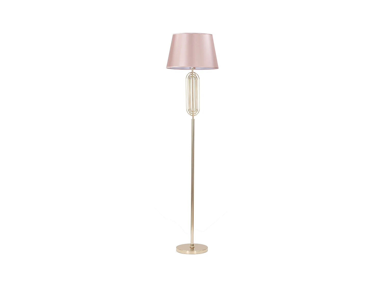 Lampe sur Pied OVY - Abat-jour en tissu rose et détails géométriques dorés - Ø 40 cm x Hauteur 168,5 cm - Fer, PVC et tissu.