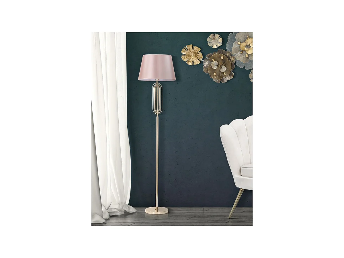 Piantana in metallo dorata con paralume rosa Ø cm 40x168,5