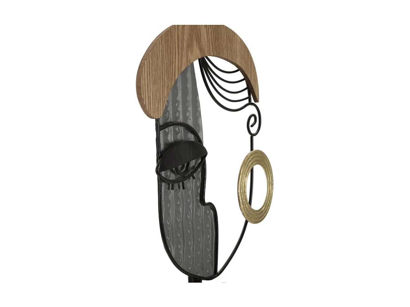 Zwarte en bruine metalen en houten staande lamp met gezichten Ø cm 38x162,6