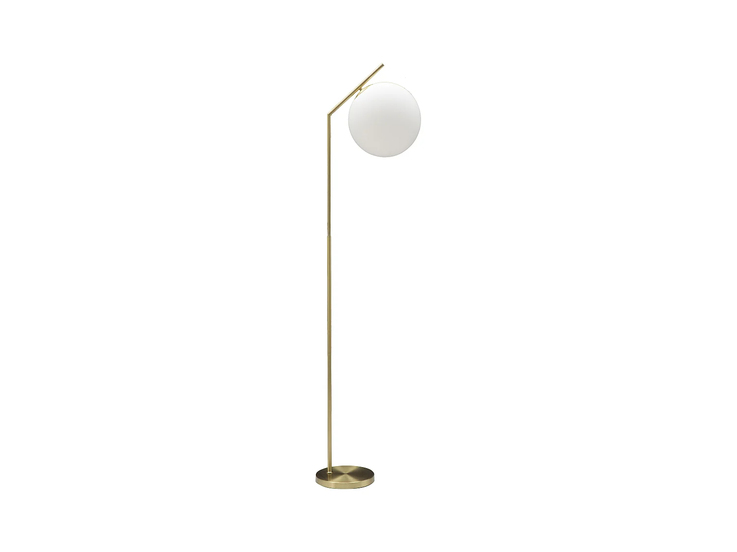 Lampadaire en métal doré avec sphère en verre blanc, 25x36x179 cm