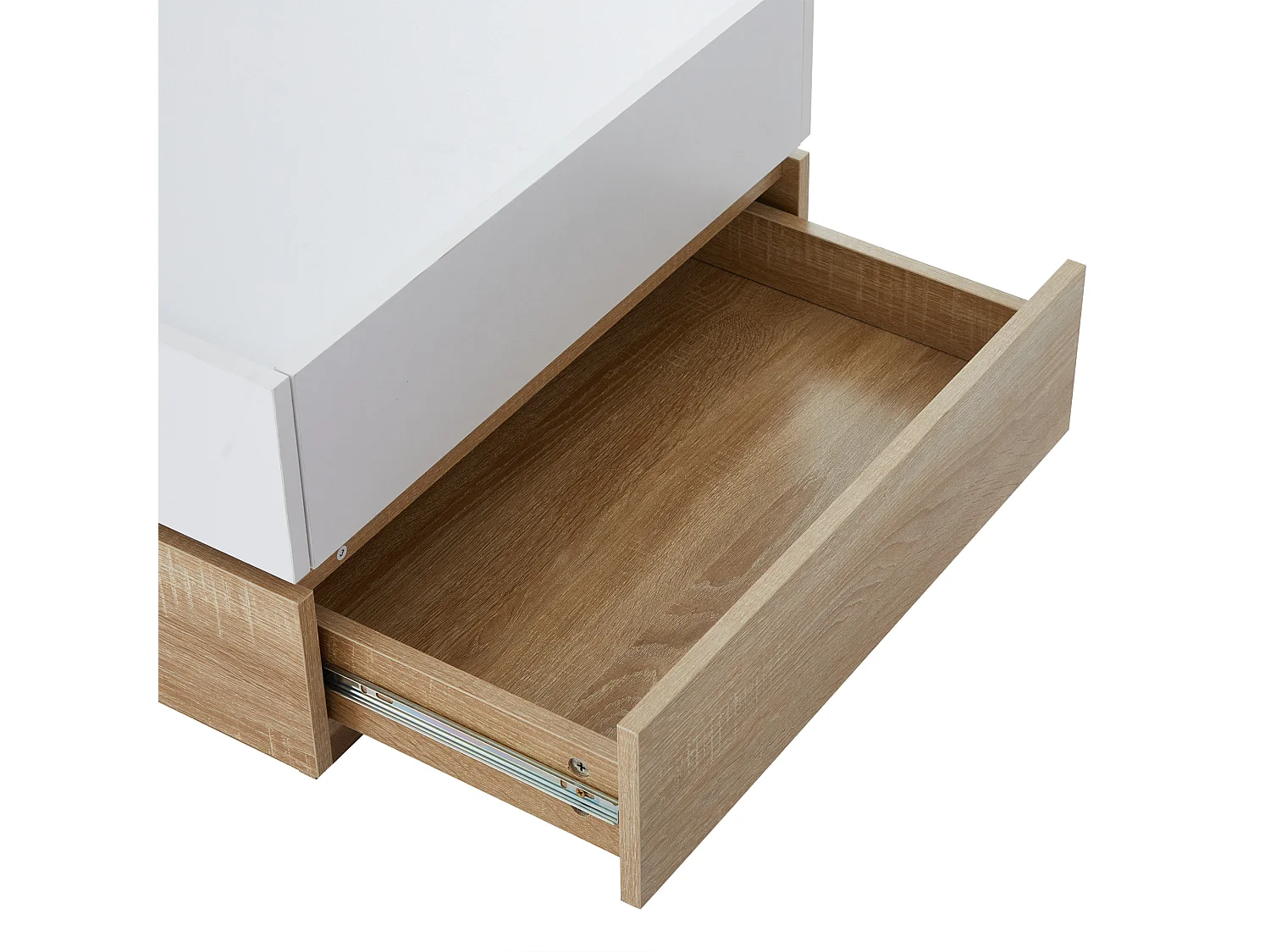 Table basse carré rotatif à 360° - avec 2 tiroirs - 60x60x38 cm - Blanc & Naturel