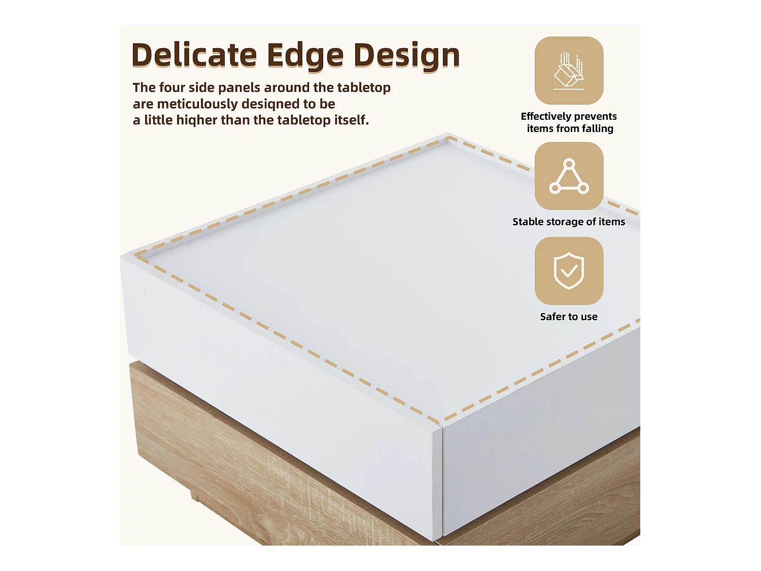 Table basse carré rotatif à 360° - avec 2 tiroirs - 60x60x38 cm - Blanc & Naturel