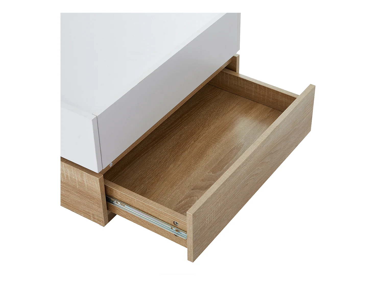 Table basse carré rotatif à 360° - avec 2 tiroirs - 60x60x38 cm - Blanc & Naturel