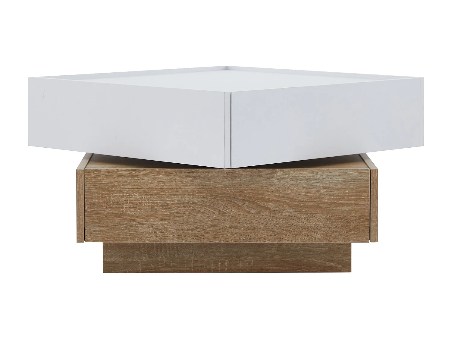 Table basse carré rotatif à 360° - avec 2 tiroirs - 60x60x38 cm - Blanc & Naturel