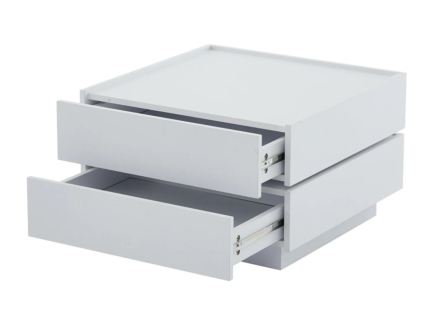 Table basse carré rotatif à 360° - avec 2 tiroirs - 60x60x38 cm - Blanc