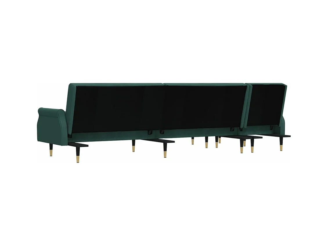 Canapé-lit en forme de L vert foncé 271x140x70 cm velours