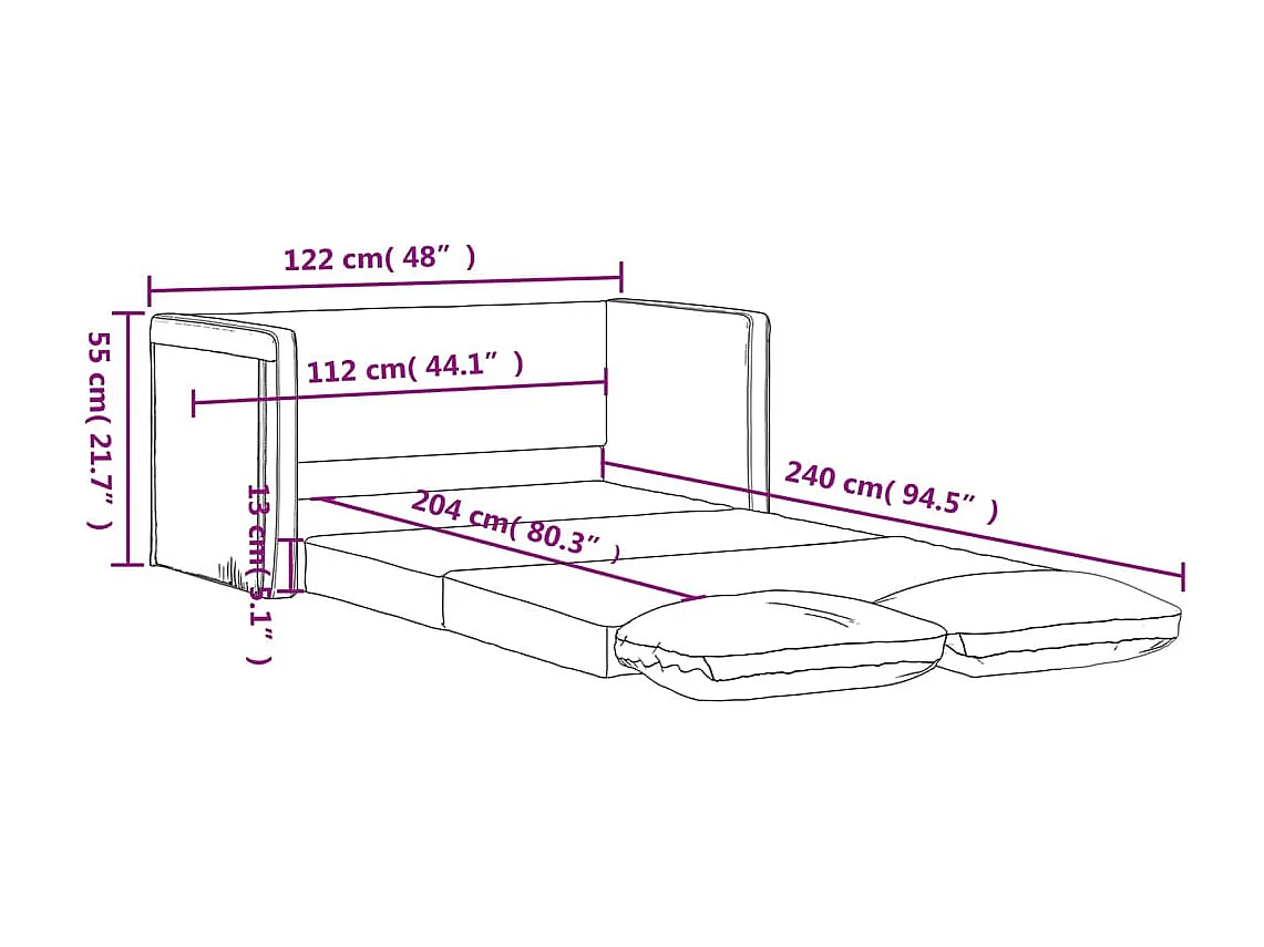 Slaapbank vloermodel 2-in-1 122x204x55 cm fluweel wijnrood