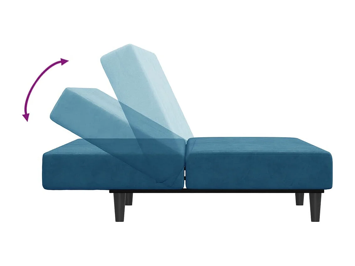 Slaapbank 2-zits met voetenbank fluweel blauw
