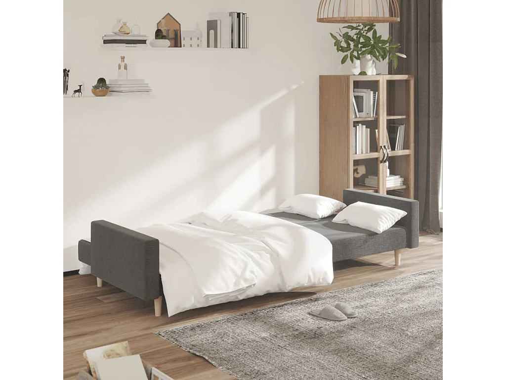 Canapé-lit à 2 places gris clair tissu