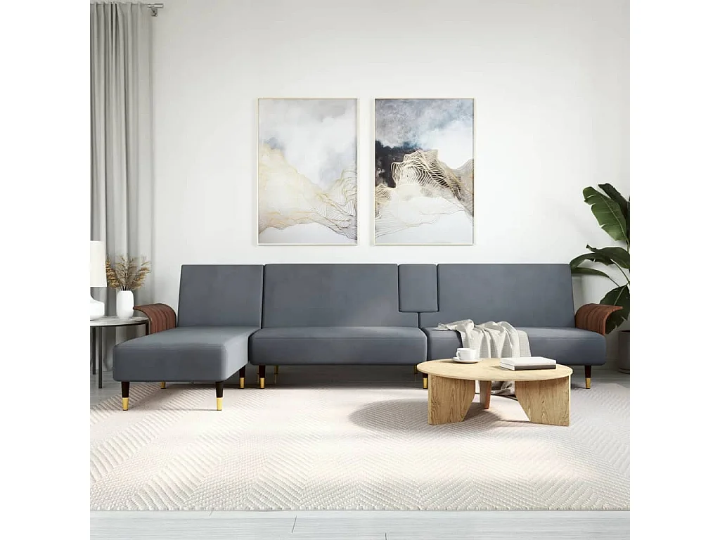 Canapé-lit en forme de L gris 279x140x70 cm velours