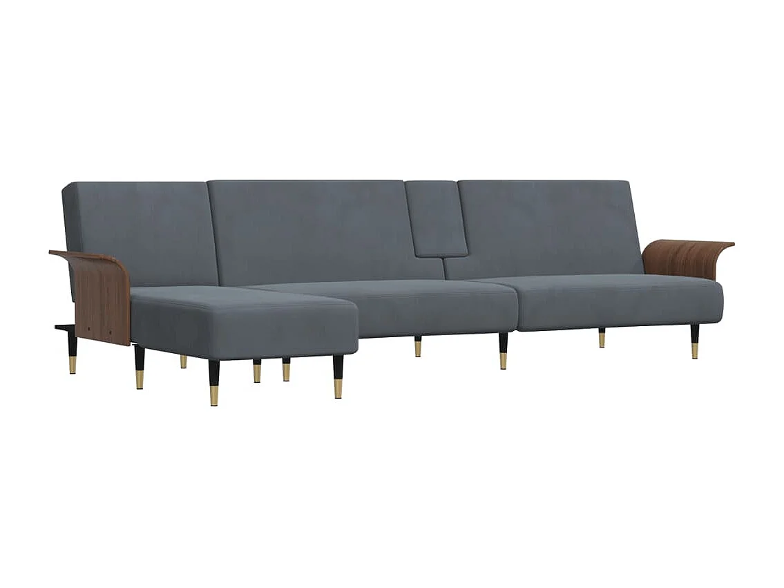 Canapé-lit en forme de L gris 279x140x70 cm velours