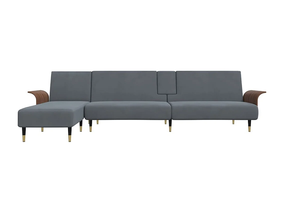 Canapé-lit en forme de L gris 279x140x70 cm velours