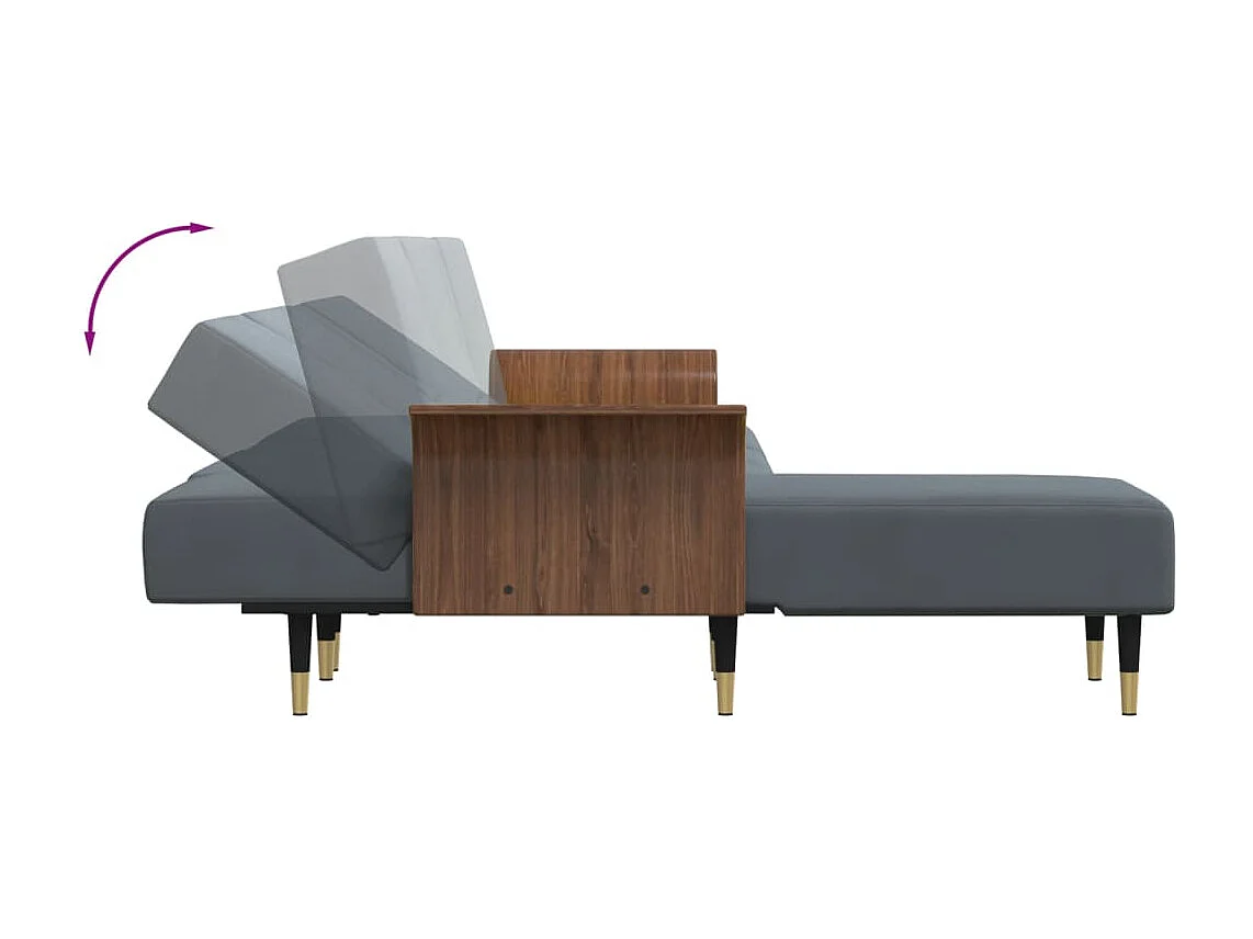 Canapé-lit en forme de L gris 279x140x70 cm velours