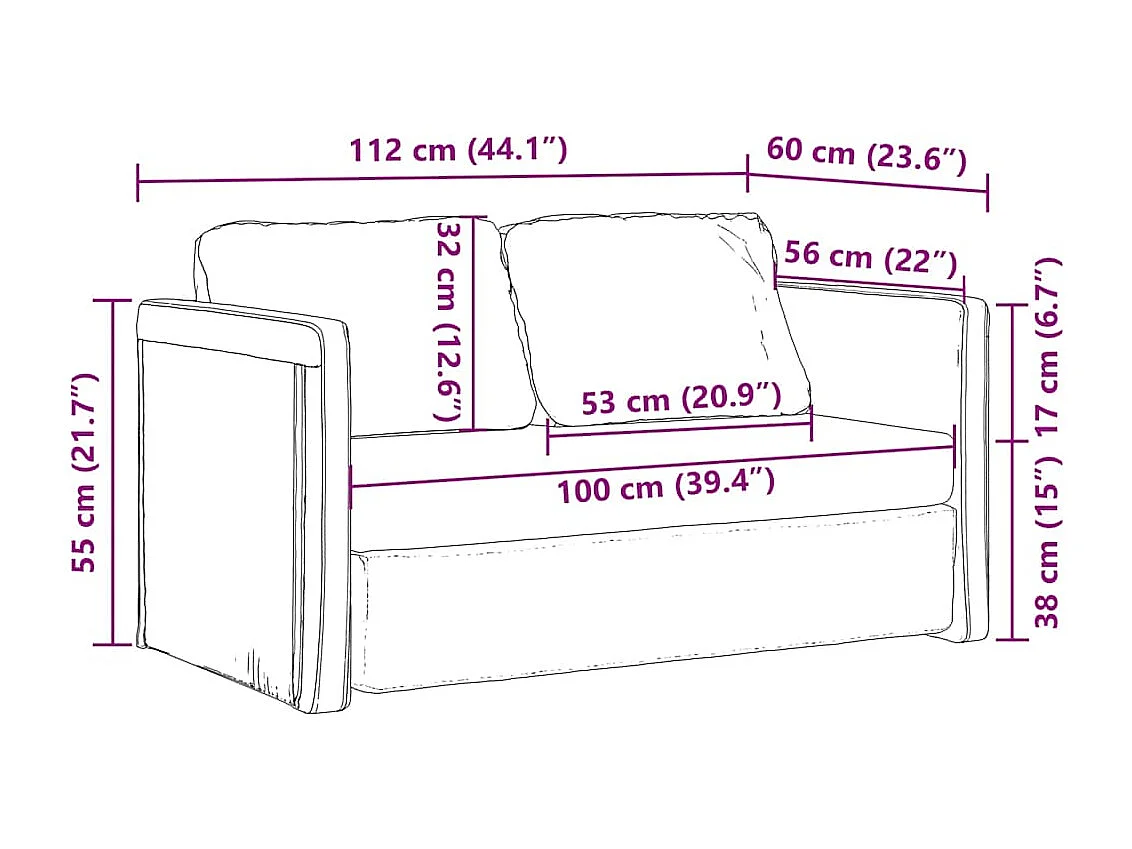 Slaapbank vloermodel 2-in-1 112x174x55 cm stof donkergrijs