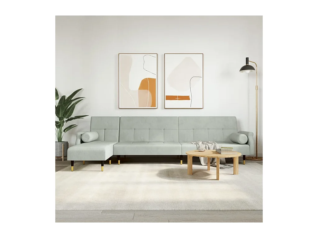 Canapé-lit en forme de L gris clair 271x140x70 cm velours