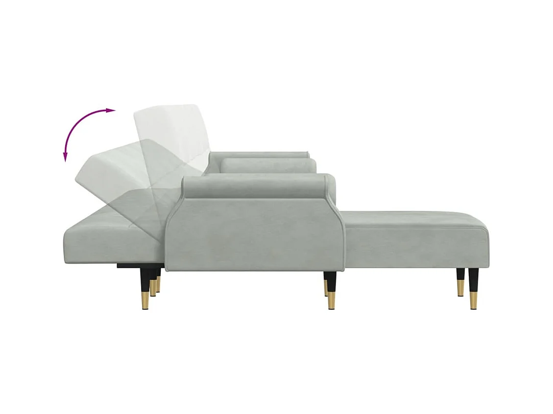 Canapé-lit en forme de L gris clair 271x140x70 cm velours