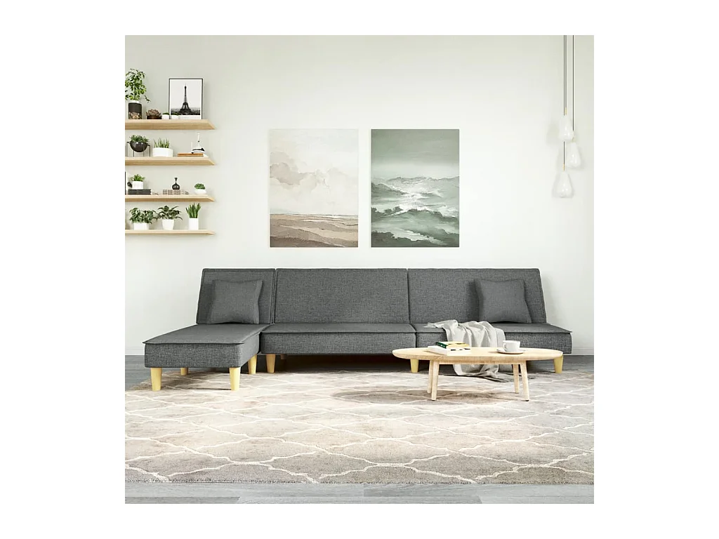 Sofá cama en forma de L tela gris oscuro 255x140x70 cm