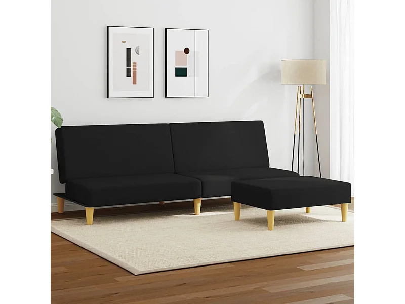 Sofá cama de 2 plazas con taburete tela negro