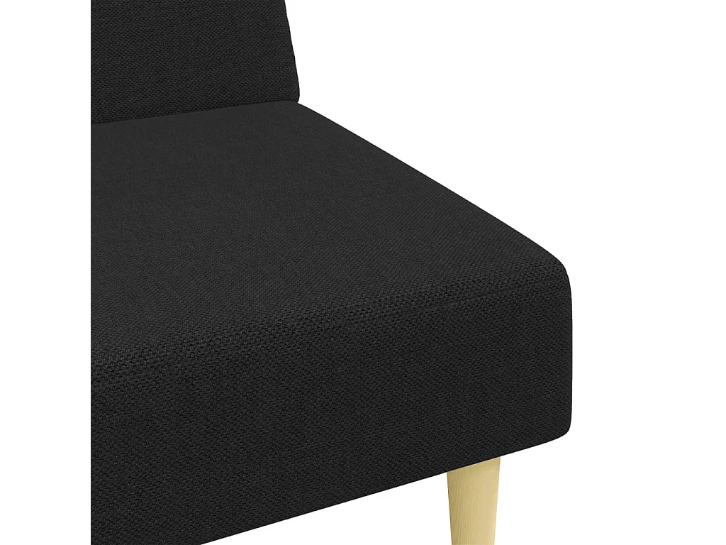 Canapé-lit à 2 places avec repose-pied noir tissu