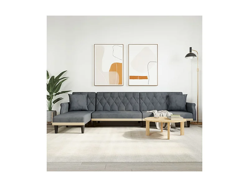 Sofá-cama em forma de L 271x140x70 cm veludo cinzento-escuro