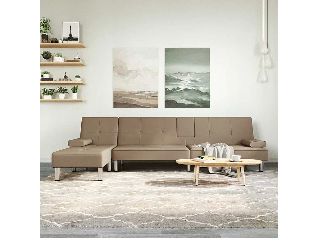 Canapé-lit en forme de L cappuccino 255x140x70 cm similicuir