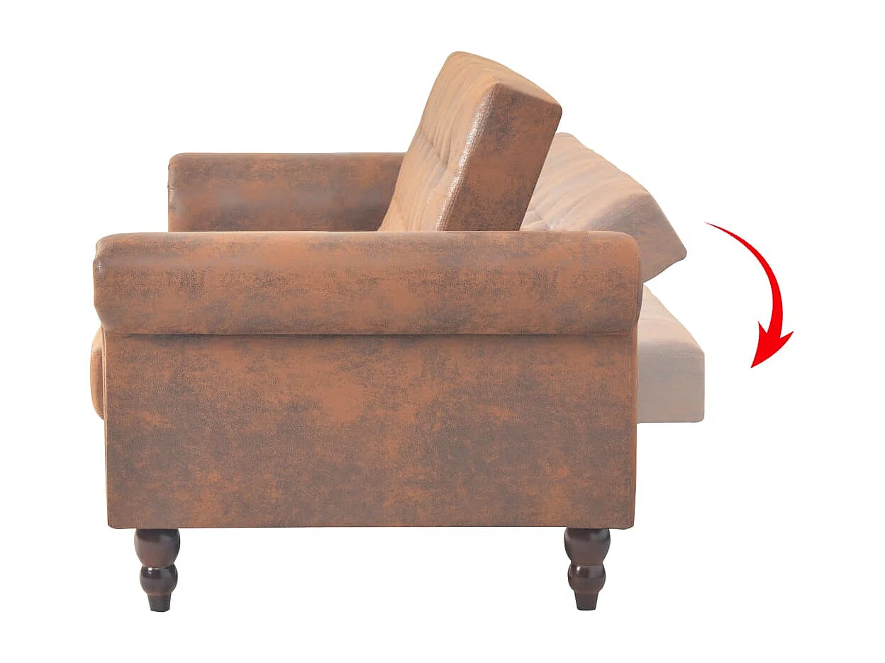 Slaapbank met armleuningen kunstsuède bruin