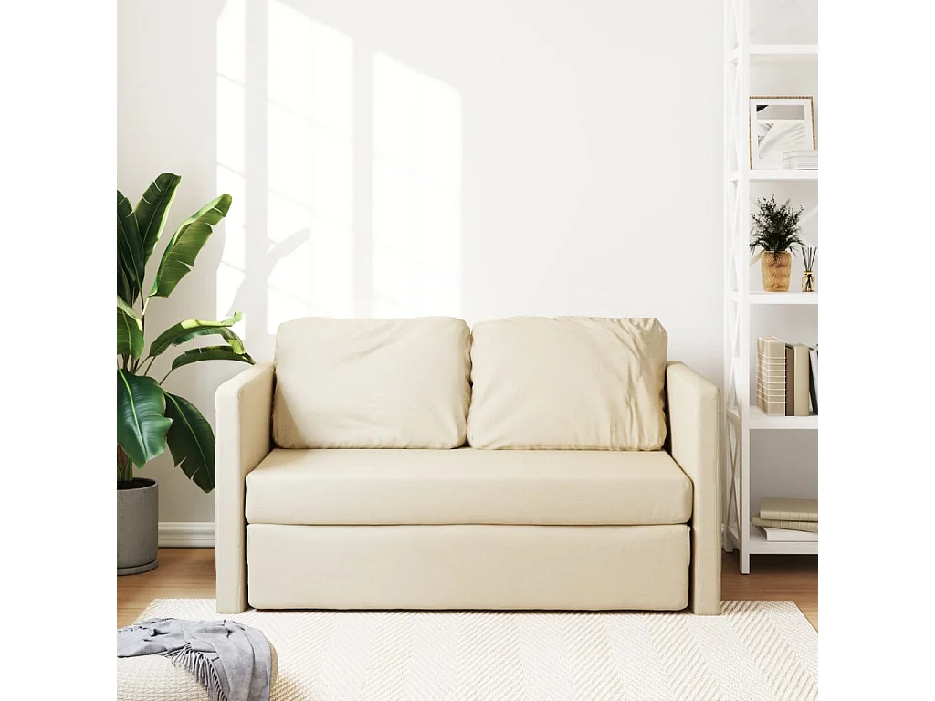 Slaapbank vloermodel 2-in-1 112x174x55 cm stof crèmekleurig