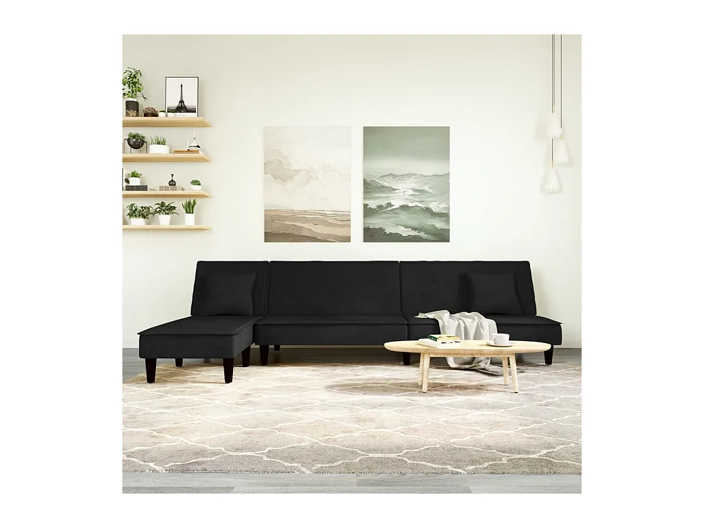 Canapé-lit en forme de L noir 255x140x70 cm velours