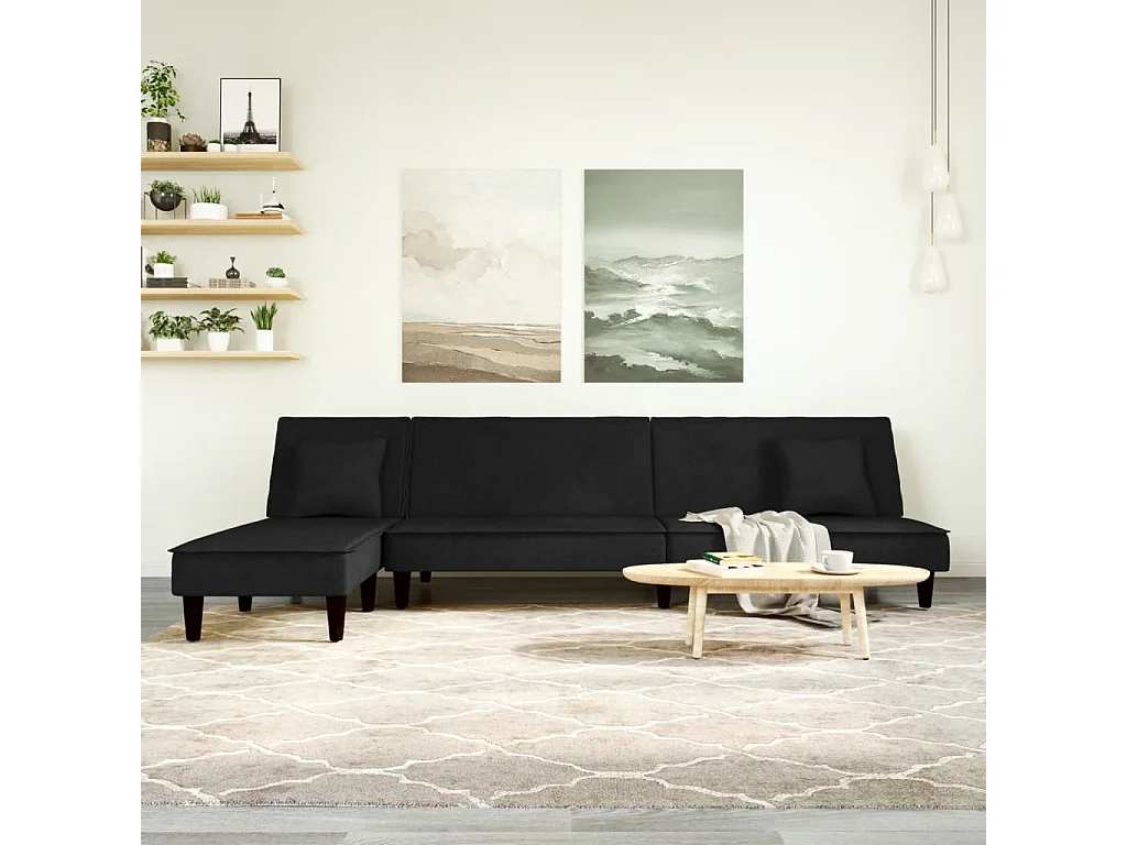 Canapé-lit en forme de L noir 255x140x70 cm velours